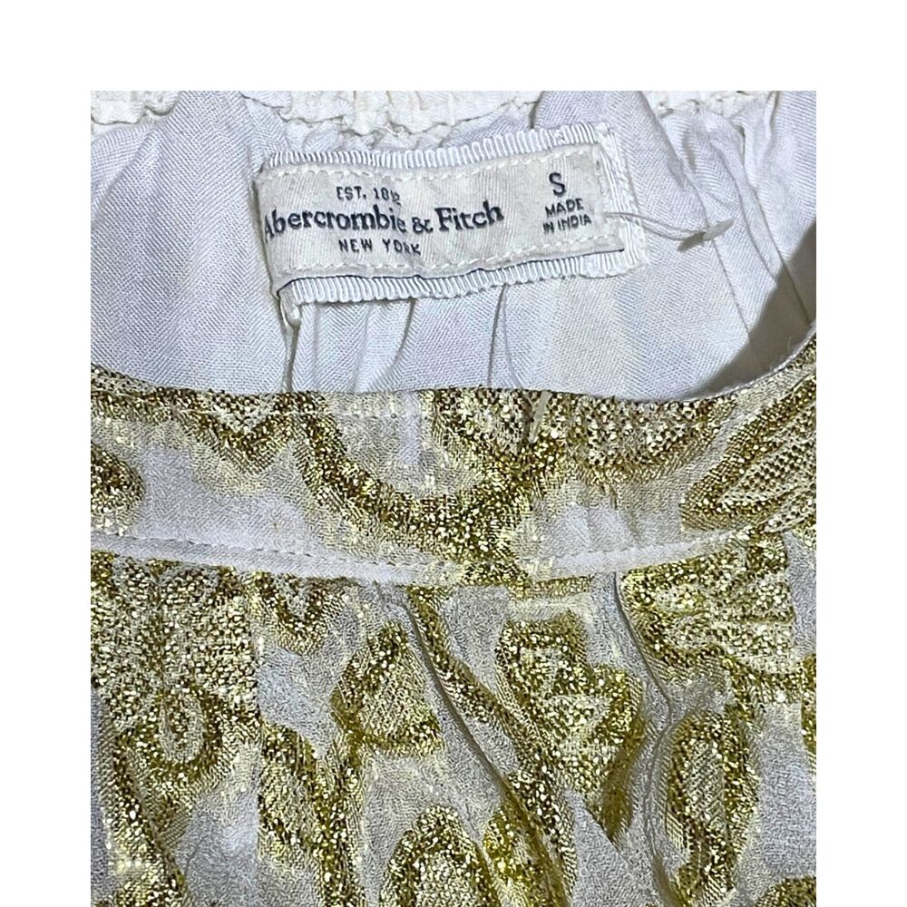 New Abercrombie & Fitch Cream Gold Floral Print Metallic Flowy Mini Skirt Small - Picture 3 of 12
